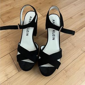 Anne Klein strappy suede wedge heels